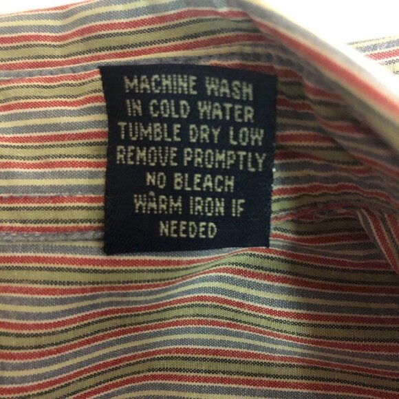 𝅺american Eagle Men's Long Sleeve Button Down Shirt Red, Green Blue Stripe M - Picture 7 of 10